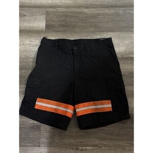 Cintas Mens ComfortFlex Cargo Shorts 36 Black Orange Reflective Workwear Pockets